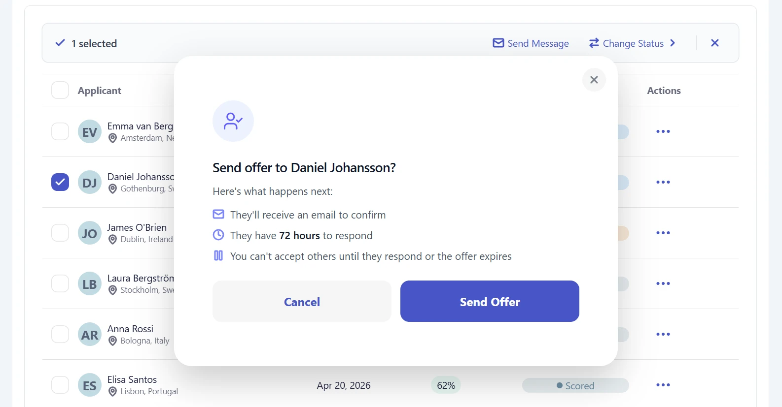 MyRoomMate send offer confirmation dialog for a selected roommate candidate